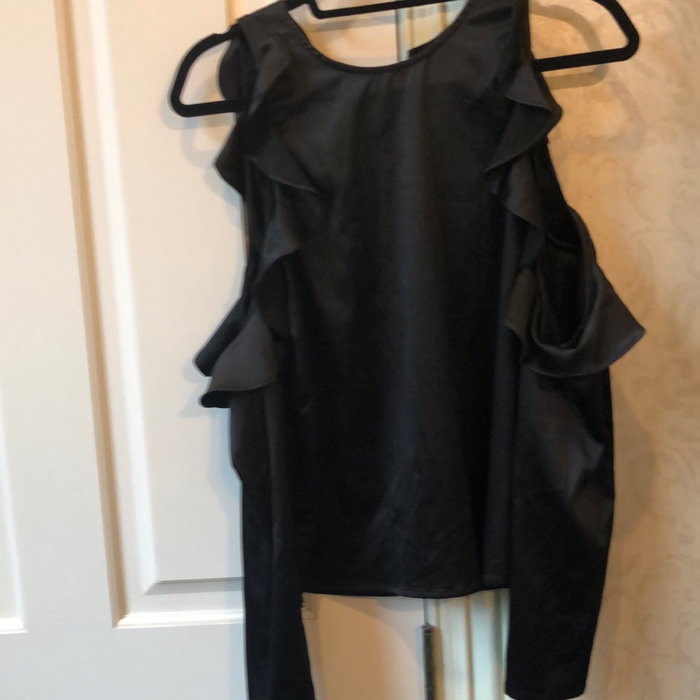 Black satin cold shoulder shirt